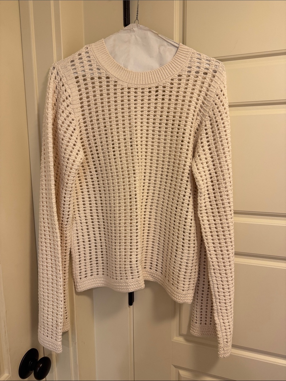 Time and Tru Cream Open-Weave Crew Neck Sweater